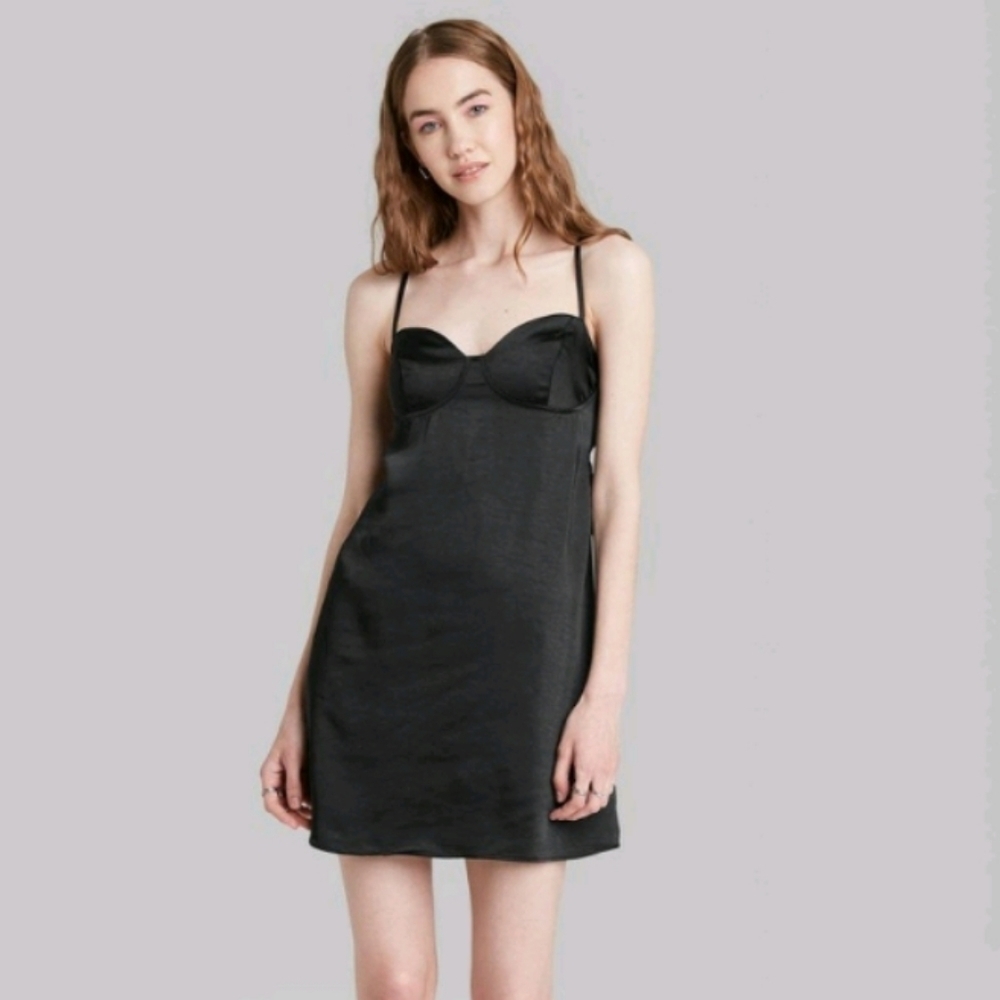 Wild Fable Black Bra Cup Satin Slip Mini Dress Size L